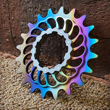 Load image into Gallery viewer, Linear Rainbow Fade Anodized Boone Titanium Single Speed Double Step Cog
