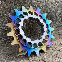 Load image into Gallery viewer, Linear Rainbow Fade Anodized Boone Titanium Single Speed Double Step Cog