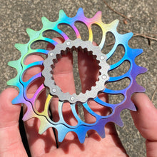 Load image into Gallery viewer, Linear Rainbow Fade Anodized Boone Titanium Single Speed Double Step Cog