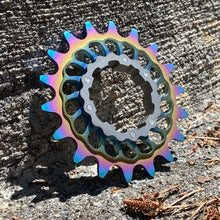 Load image into Gallery viewer, Radial Rainbow Fade Anodized Boone Titanium Single Speed Double Step Cog
