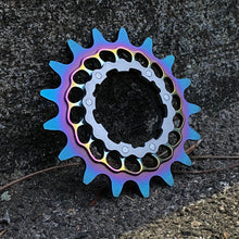 Load image into Gallery viewer, Radial Rainbow Fade Anodized Boone Titanium Single Speed Double Step Cog