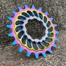Load image into Gallery viewer, Radial Rainbow Fade Anodized Boone Titanium Single Speed Double Step Cog