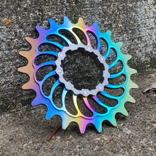 Load image into Gallery viewer, Linear Rainbow Fade Anodized Boone Titanium Single Speed Double Step Cog
