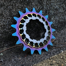 Load image into Gallery viewer, Radial Rainbow Fade Anodized Boone Titanium Single Speed Double Step Cog
